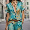 Women's Bohemian Printed Resort Two-Piece Set – 3/4 Sleeve Shirt & Pants by FitiqueFit