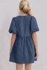 Elegant Ruched Puff Sleeve Mini Dress Vintage Bow Detail Cute Short Dress for Women by Stevvex