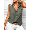 Women's Lapel Collar Sleeveless Top – Loose Fit, Pockets, Solid Color by FitiqueFit