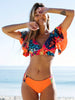 Bloom Day Ruffle Bikini Set – Chic Elegant Plant Print V-Neck Swimsuit with Tie-Back and High-Stretch Ruffle Trim – Women's 2-Piece Swimwear for Poolside Style & King’s Day Celebrations by Stevvex