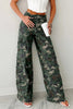 Green Camo Denim Cargo Wide Leg Pants by Wild and Free Boutique
