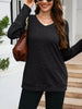 V-Neck Textured Knit Long Sleeve T-Shirt by Simply Love