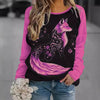 Contrast Color Fox Print Pattern Round Neck Long Sleeve T-shirt