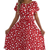 Casual Contrast Color Love Heart Short Sleeve Waist-controlled Pleated Dress