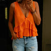 V-Neck Ruffled Sleeveless Vest Top – Solid Color Women’s Tank by FitiqueFit