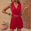 Elegant Sleeveless V-Neck Jumpsuit Solid Color One-Piece by FitiqueFit