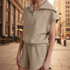 Half-Zip Lapel Sweatshirt & Shorts Two-Piece Set | 6 Colors by FitiqueFit