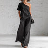 Women's Wide-Leg Pants & Top Set – 2-Piece Three-Quarter Sleeve Outfit by FitiqueFit