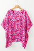 Pink Abstract Print V Neck Half Sleeve Loose Fit Tunic Blouse by Wild and Free Boutique