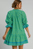 Full Size Tassel Embroidered Sleeve Mini Dress Plus Size Feminine & Stylish Green Dress by Stevvex