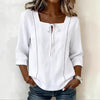 Printed Lace-Up Square-Neck Shirt – Three-Quarter Sleeve, Ramie by FitiqueFit