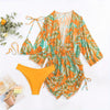 Island Bloom 3-Piece Bikini Set for Women – Tropical Leaf Print Fluttering Swimwear with Flattering Halter Neck Top High Waist Bottoms & Adjustable Drawstring Cover Up – Perfect for Koningsdag Celebrations & Summer Adventures by Stevvex