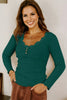 Black Lace Neckline Button Decor Lettuce Edge Long Sleeve Ribbed Top by Wild and Free Boutique