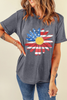 Gray Flag Pattern Sunflower Graphic Crew Neck Tee by Wild and Free Boutique