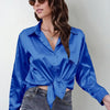 Women’s Satin Lapel Button-Down Blouse by FitiqueFit