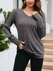 V-Neck Textured Knit Long Sleeve T-Shirt by Simply Love