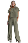 White Raw Hem Loose Tee and Wide Leg Pants Set
