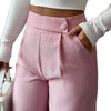 Women's High-Waist Straight-Leg Pants – Solid Color Button Detail Full Length by FitiqueFit