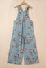 Beau Blue Floral Print Pleated High Waist Wide Leg Denim Jumpsuit by Wild and Free Boutique