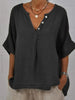 Women's Cotton Linen V-Neck Button-Up Shirt by FitiqueFit