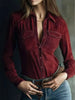 Deerskin Velvet Long Sleeve Patchwork Blouse | Retro Style by FitiqueFit