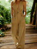 Women's V-Neck Sleeveless Wide-Leg Jumpsuit With Pockets by FitiqueFit