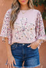 Pink Contrast Floral Patched Flowy Half Sleeve Blouse by Wild and Free Boutique