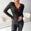 Women's Elegant V-Neck Lace Patchwork Long Sleeve Top by FitiqueFit