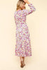 Lilac Full Size Floral V-Neck Long Sleeve Dress With Side Pockets Elegant & Practical Dress by Stevvex