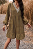 Lace Trim V-Neck Long Sleeve Dress