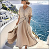 Striped Print Maxi Dress – Short Sleeve Beach Vacation Dress by FitiqueFit