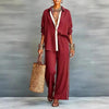 Contrast-Color Long-Sleeve Shirt & Pants Set – Two-Piece by FitiqueFit