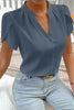 Rose Red Silky Notched Neckline Petal Sleeve Blouse by Wild and Free Boutique