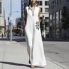 Women's Cotton Linen Mandarin Collar Maxi Dress – Graphic Print with Pockets by FitiqueFit