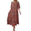 Retro Loose Mixed Color Half Sleeve Dress