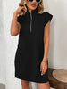 Retro Brown Half-Zip Cap Sleeve Mini Dress Classic & Vintage Design Dress For Girls by Stevvex