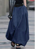 Women's High-Waist Flared Maxi Skirt – Solid Color Cotton Linen with Pockets by FitiqueFit