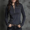 Women’s Retro Stand Collar Half Zip Pullover Top by FitiqueFit