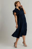 Dark Navy Full Size Ruffle Sleeve Dress Classic Feminine Plus Size Fashion Soft Dress by Stevvex