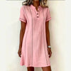 Women's Printed Button-Up Stand Collar Midi Dress – 3/4 Sleeve Loose Fit by FitiqueFit