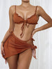 3PCS Ladies Split Swimwear Sets Women Swimsuit Women's Bikini Swimsuits Bikini Set With Wrap Skirt Underwire Swimwear Bathing Suit Chiffon Cover Up Bikini Ruffles Lace-up Mesh Cover Ups Bikinis Set by Stevvex