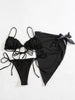 3PCS Ladies Split Swimwear Sets Women Swimsuit Women's Bikini Swimsuits Bikini Set With Wrap Skirt Underwire Swimwear Bathing Suit Chiffon Cover Up Bikini Ruffles Lace-up Mesh Cover Ups Bikinis Set by Stevvex