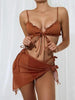 3PCS Ladies Split Swimwear Sets Women Swimsuit Women's Bikini Swimsuits Bikini Set With Wrap Skirt Underwire Swimwear Bathing Suit Chiffon Cover Up Bikini Ruffles Lace-up Mesh Cover Ups Bikinis Set by Stevvex