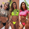 3PCS Women's Leopard Bikini Swimwear Swimsuit Bathing Beach Holiday Short Sleeve Leopard Print 3 Piece Short Sleeve Bikini Set Swimsuit Micro Triangle Bathing suit by Stevvex