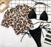3PCS Women's Leopard Bikini Swimwear Swimsuit Bathing Beach Holiday Short Sleeve Leopard Print 3 Piece Short Sleeve Bikini Set Swimsuit Micro Triangle Bathing suit by Stevvex