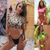 3PCS Women's Leopard Bikini Swimwear Swimsuit Bathing Beach Holiday Short Sleeve Leopard Print 3 Piece Short Sleeve Bikini Set Swimsuit Micro Triangle Bathing suit by Stevvex