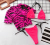 3PCS Women's Leopard Bikini Swimwear Swimsuit Bathing Beach Holiday Short Sleeve Leopard Print 3 Piece Short Sleeve Bikini Set Swimsuit Micro Triangle Bathing suit by Stevvex