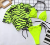 3PCS Women's Leopard Bikini Swimwear Swimsuit Bathing Beach Holiday Short Sleeve Leopard Print 3 Piece Short Sleeve Bikini Set Swimsuit Micro Triangle Bathing suit by Stevvex