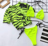 3PCS Women's Leopard Bikini Swimwear Swimsuit Bathing Beach Holiday Short Sleeve Leopard Print 3 Piece Short Sleeve Bikini Set Swimsuit Micro Triangle Bathing suit by Stevvex