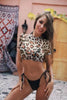 3PCS Women's Leopard Bikini Swimwear Swimsuit Bathing Beach Holiday Short Sleeve Leopard Print 3 Piece Short Sleeve Bikini Set Swimsuit Micro Triangle Bathing suit by Stevvex